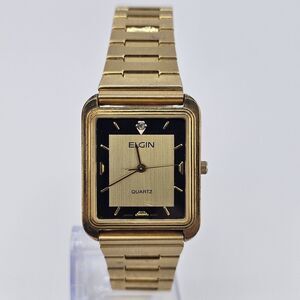 Elgin Women's Watch 26MM Black Gold Dial Gold Bracelet Band Up to 7" New Battery